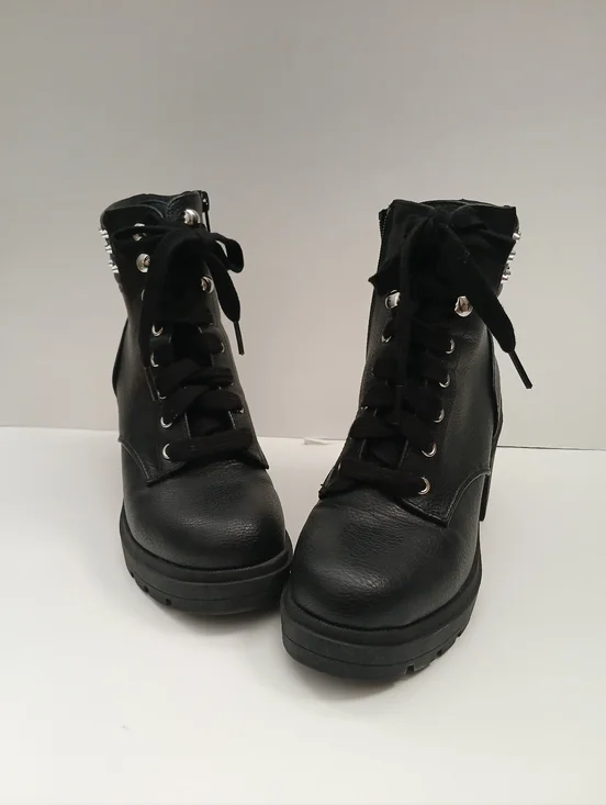 No Boundaries Studded Black Block Heel Moto Boots Ghot, Punk Women's Size 6.5 - Picture 2 of 11